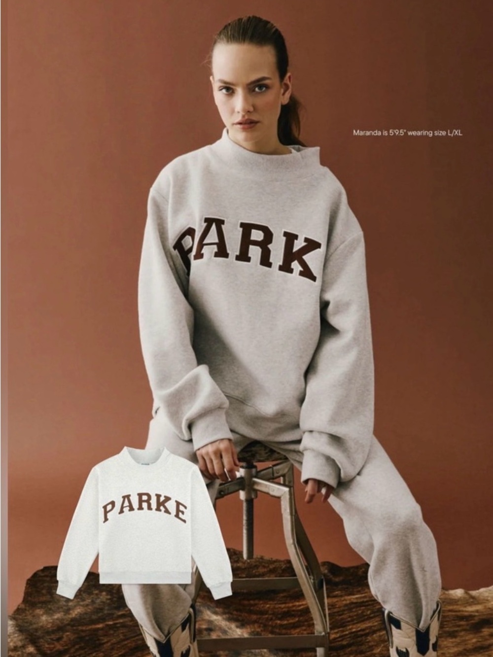 PARKE Texas Varsity Mockneck in Classic Grey and Cowboy Brown Size L/XL